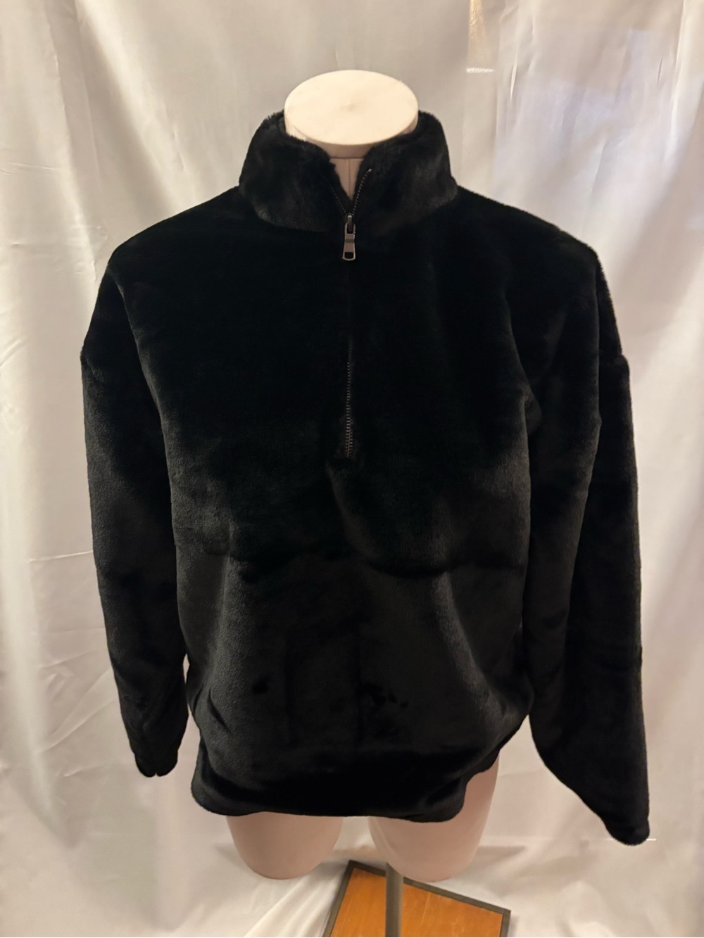 a new day Black Plush 1/4 zip Jacket faux fur - Zip Front